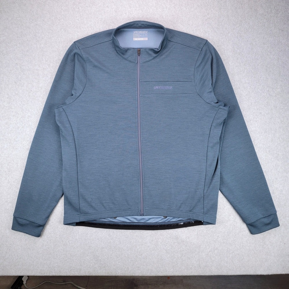 Specialized RBX Merino Cycling Jersey Mens XXL Blue Long Sleeve Full Zip Pocket
